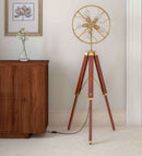 Handyfiner Antique Adjustable Tripod Fan 5 Light Floor Lamp with Morden Looks, Brass and Brown,